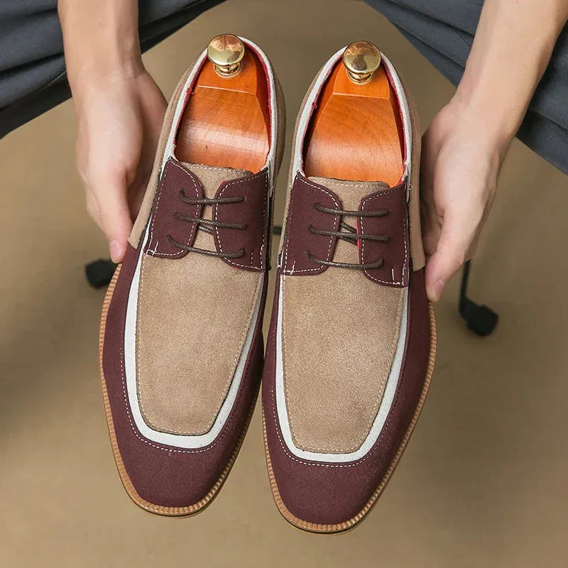 Men’s Derby Shoes – Leather & Suede – Lace-Up – Low Heel – Smart Casual Dress Style