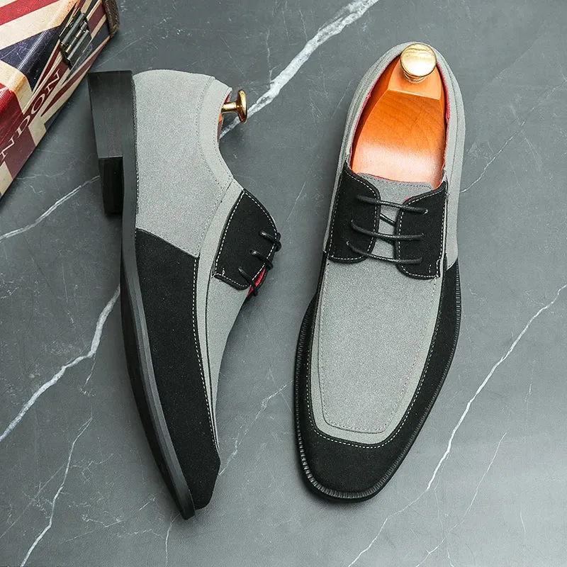 Men’s Derby Shoes – Leather & Suede – Lace-Up – Low Heel – Smart Casual Dress Style