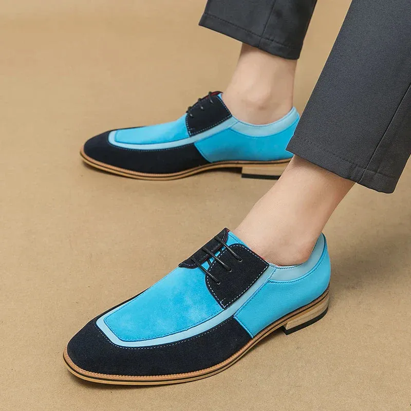 Men’s Derby Shoes – Leather & Suede – Lace-Up – Low Heel – Smart Casual Dress Style