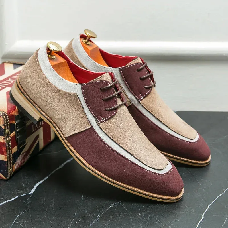 Men’s Derby Shoes – Leather & Suede – Lace-Up – Low Heel – Smart Casual Dress Style