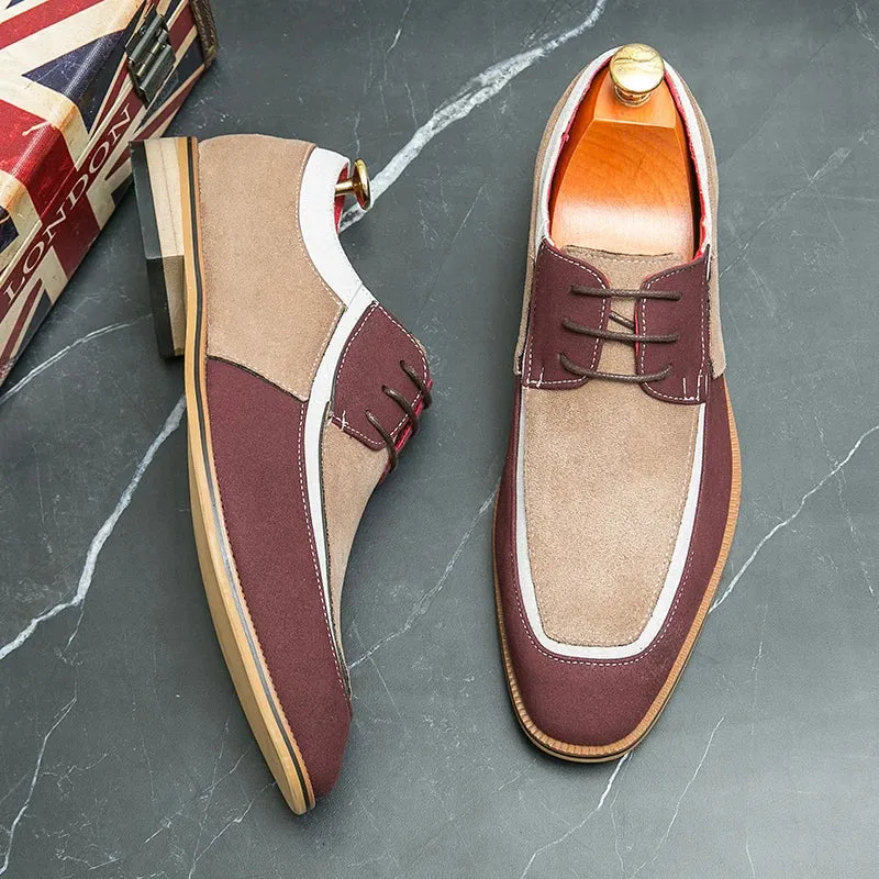 Men’s Derby Shoes – Leather & Suede – Lace-Up – Low Heel – Smart Casual Dress Style