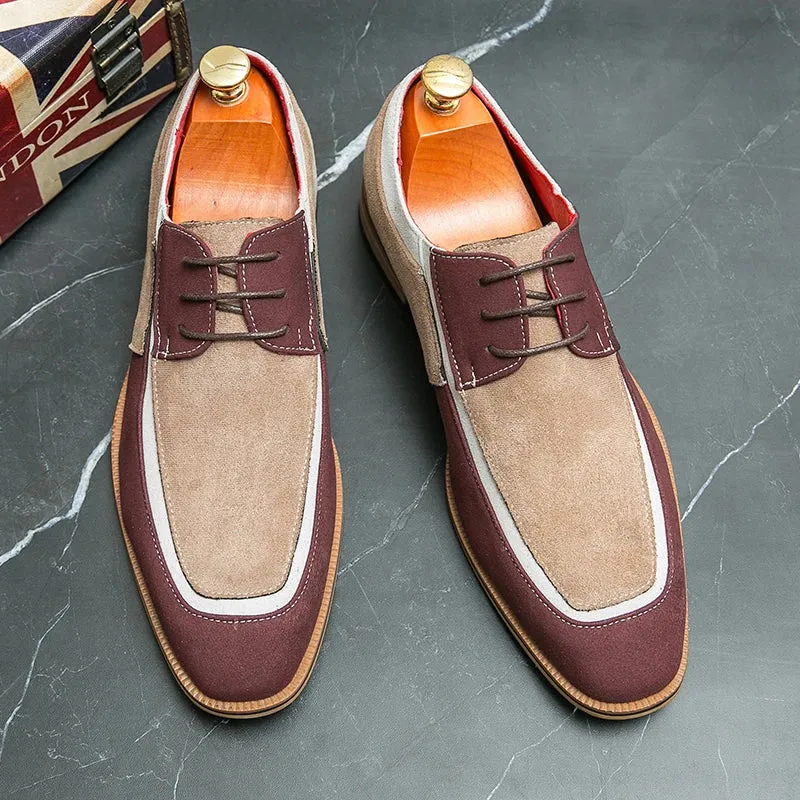 Men’s Derby Shoes – Leather & Suede – Lace-Up – Low Heel – Smart Casual Dress Style