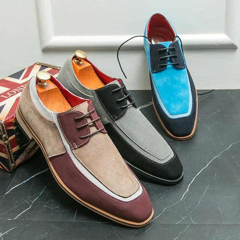 Men’s Derby Shoes – Leather & Suede – Lace-Up – Low Heel – Smart Casual Dress Style