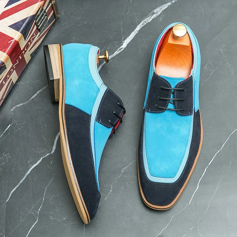 Men’s Derby Shoes – Leather & Suede – Lace-Up – Low Heel – Smart Casual Dress Style