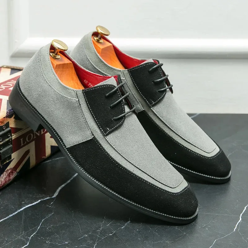 Men’s Derby Shoes – Leather & Suede – Lace-Up – Low Heel – Smart Casual Dress Style