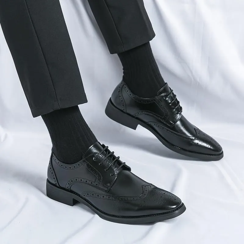 Mens Derby Shoes Walking Genuine Leather Platform Slip-on Oxfords Non Slip Casual Business Work Formal Shoes Lightweight