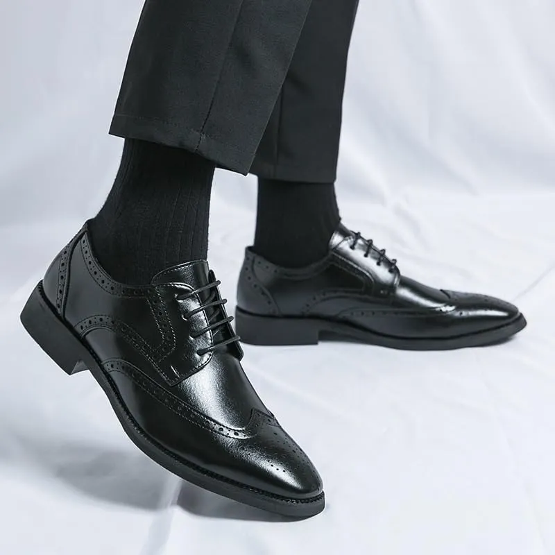 Mens Derby Shoes Walking Genuine Leather Platform Slip-on Oxfords Non Slip Casual Business Work Formal Shoes Lightweight