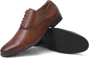 Men's Dress Shoes, Mens Oxford Shoes, Leather Stylish Lace-up Wingtip Brogues, Business Casual Formal Derby Shoe
