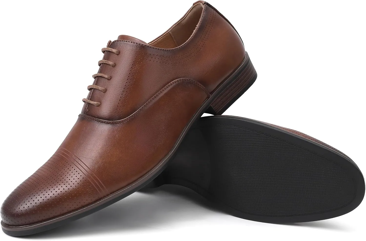 Men's Dress Shoes, Mens Oxford Shoes, Leather Stylish Lace-up Wingtip Brogues, Business Casual Formal Derby Shoe