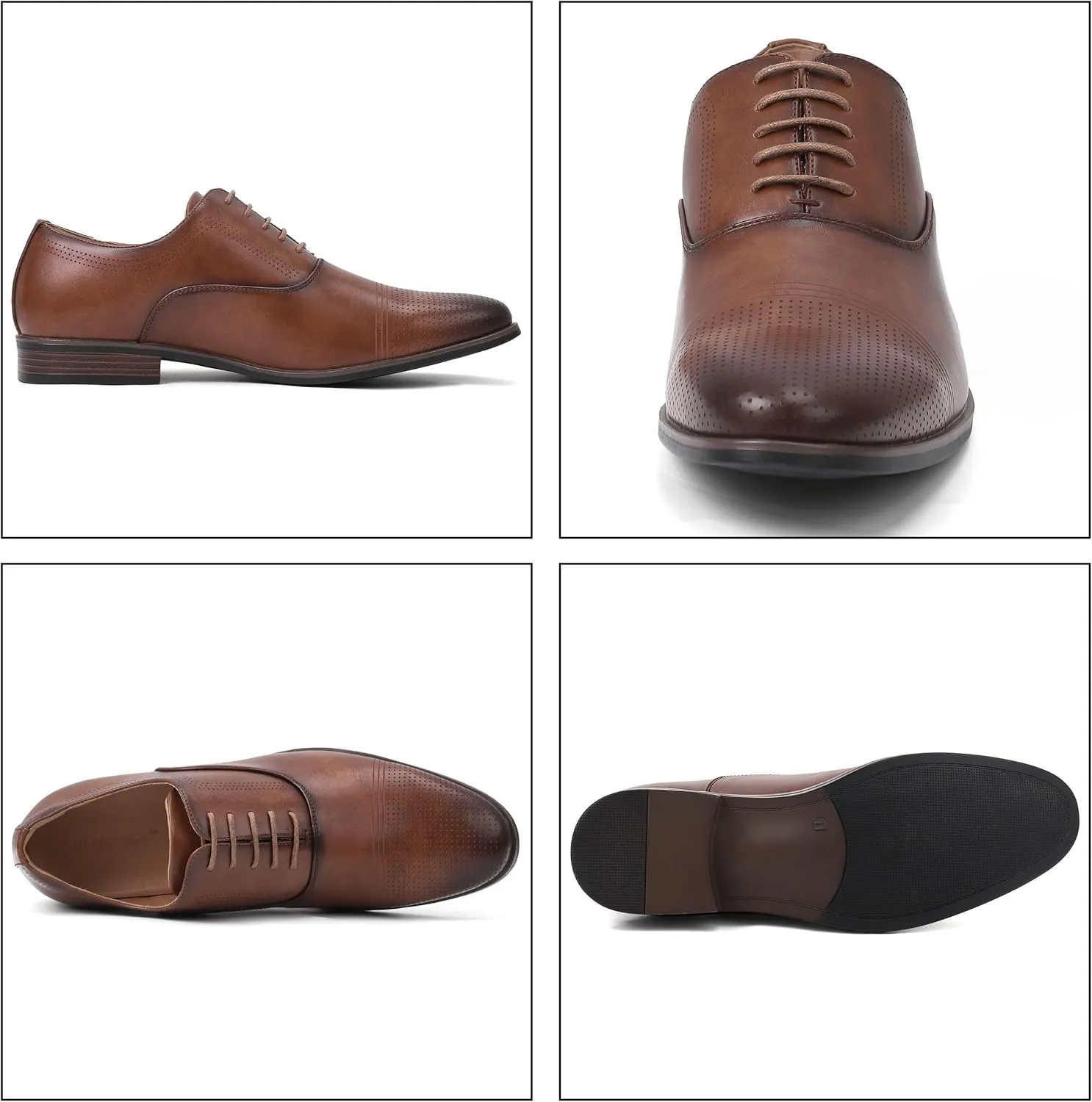 Men's Dress Shoes, Mens Oxford Shoes, Leather Stylish Lace-up Wingtip Brogues, Business Casual Formal Derby Shoe