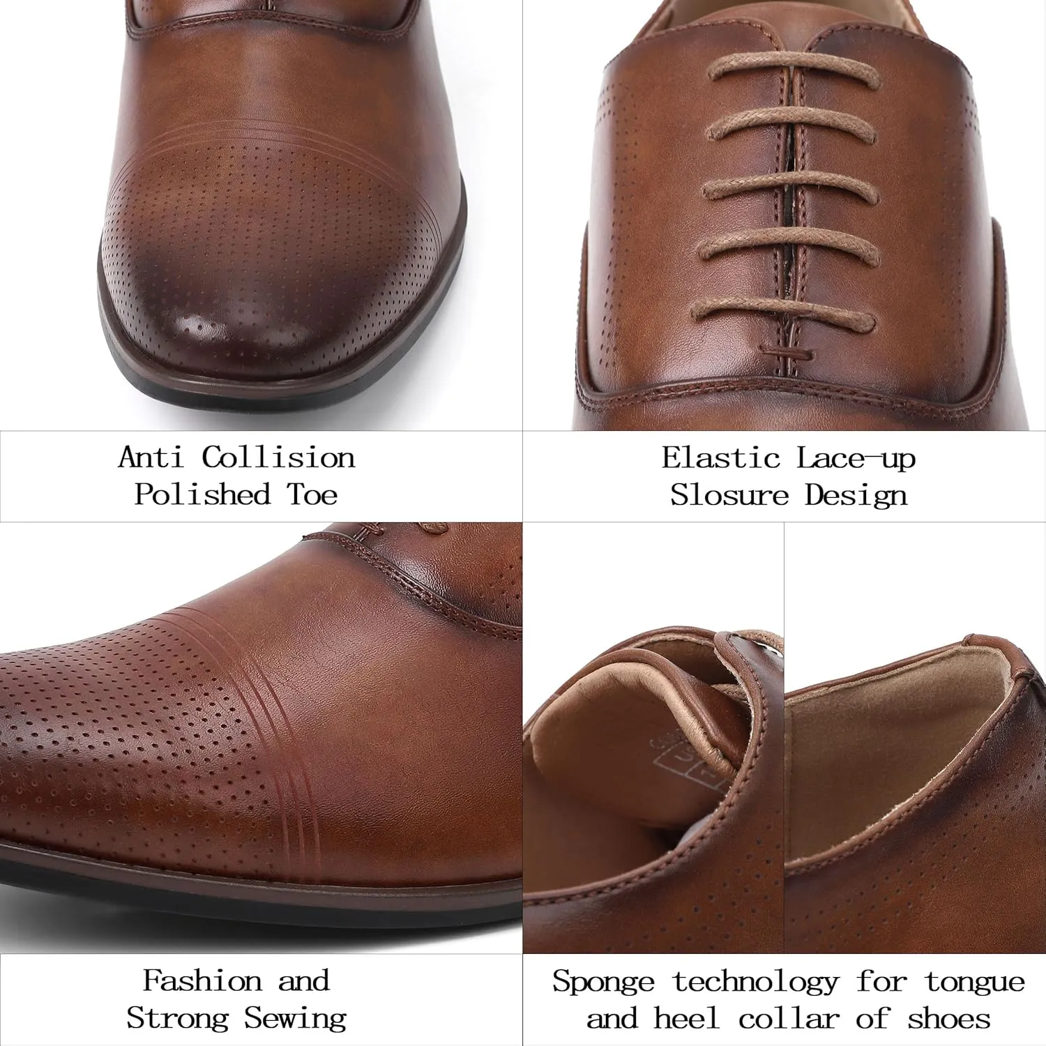 Men's Dress Shoes, Mens Oxford Shoes, Leather Stylish Lace-up Wingtip Brogues, Business Casual Formal Derby Shoe
