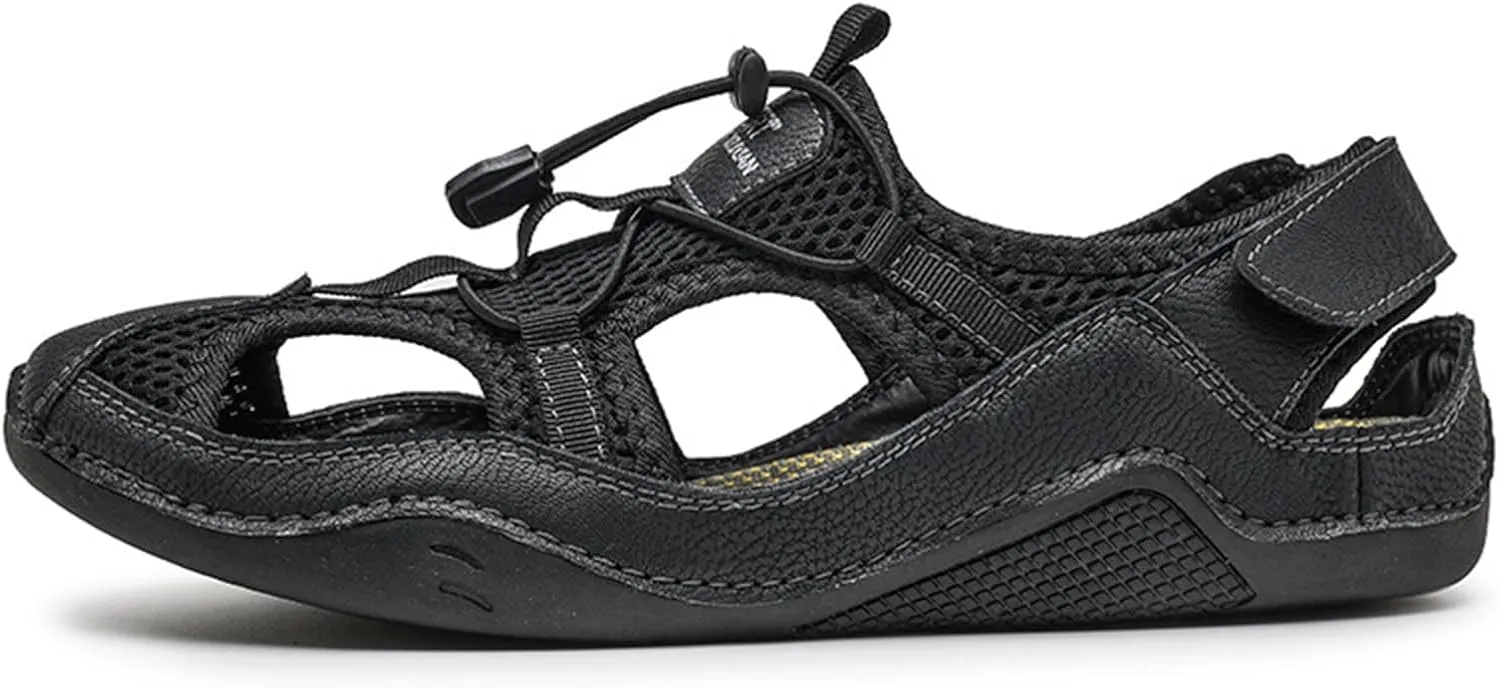 Men's Fashion Breathable Hollow Mesh Cloth Fisherman Sandal Closed Toe Summer Outdoor Water Proof and Slip Beach Loafters for Comfortable Travel Casual Shoes