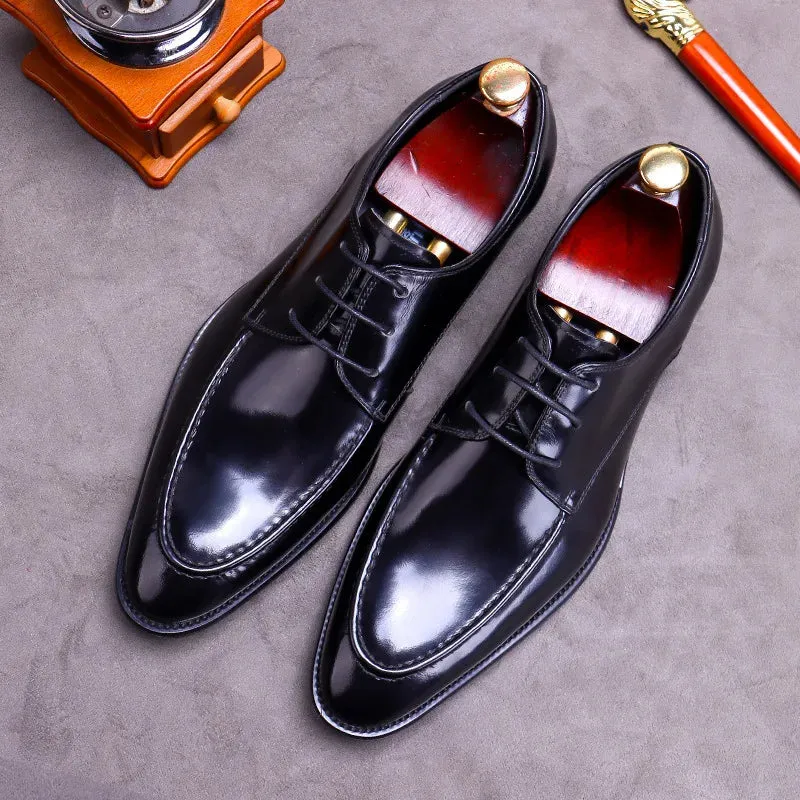 Men's Formal Leather Derby Shoes, Comfortable Genuine Leather Dress Footwear