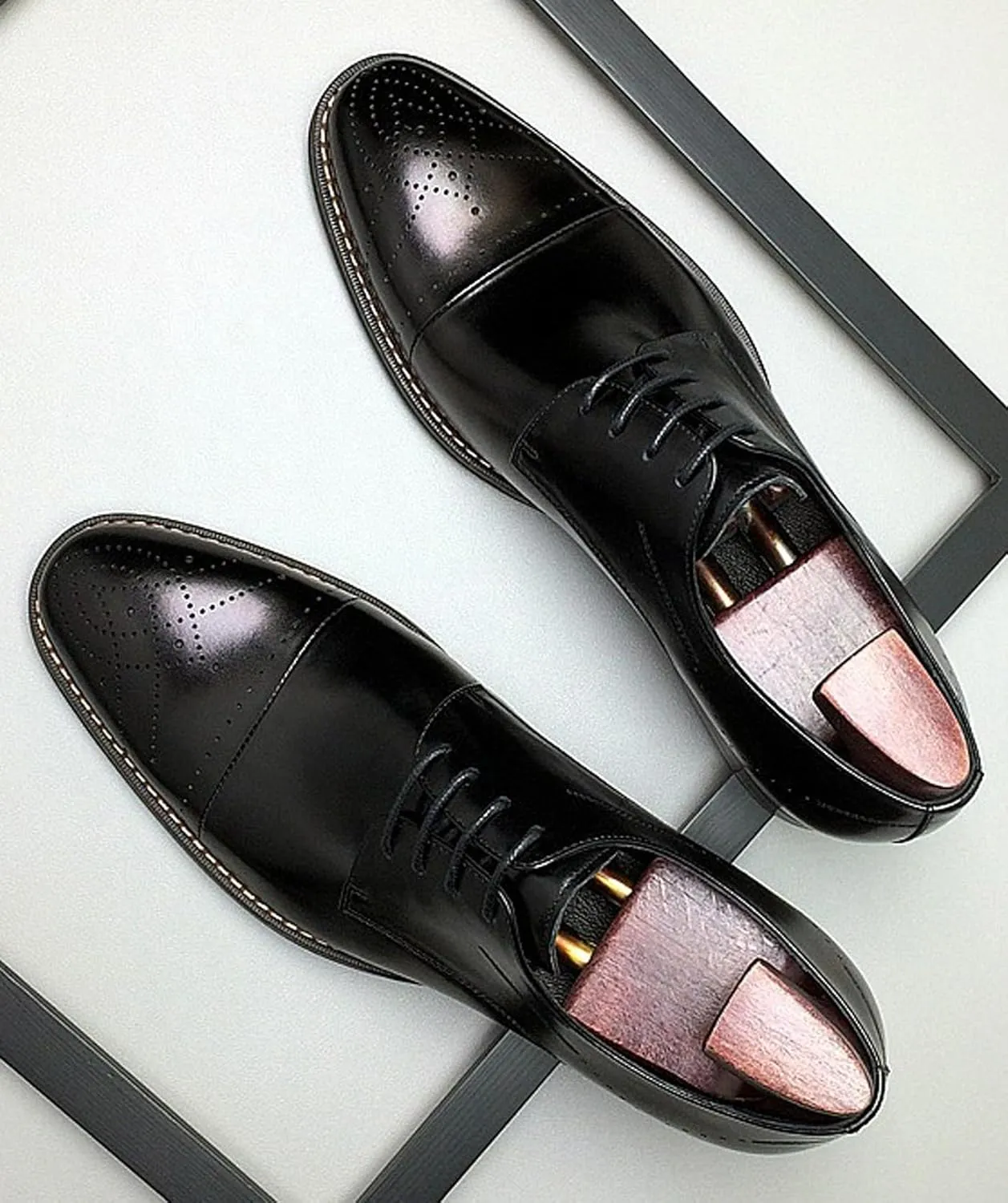Men’s Genuine Leather Oxfords Dress Shoes – Handcrafted Cap-Toe Derby Shoes for Formal, Tuxedo, Prom, Wedding & Business Casual