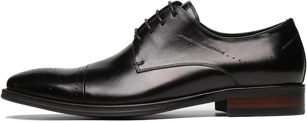 Men’s Genuine Leather Oxfords Dress Shoes – Handcrafted Cap-Toe Derby Shoes for Formal, Tuxedo, Prom, Wedding & Business Casual