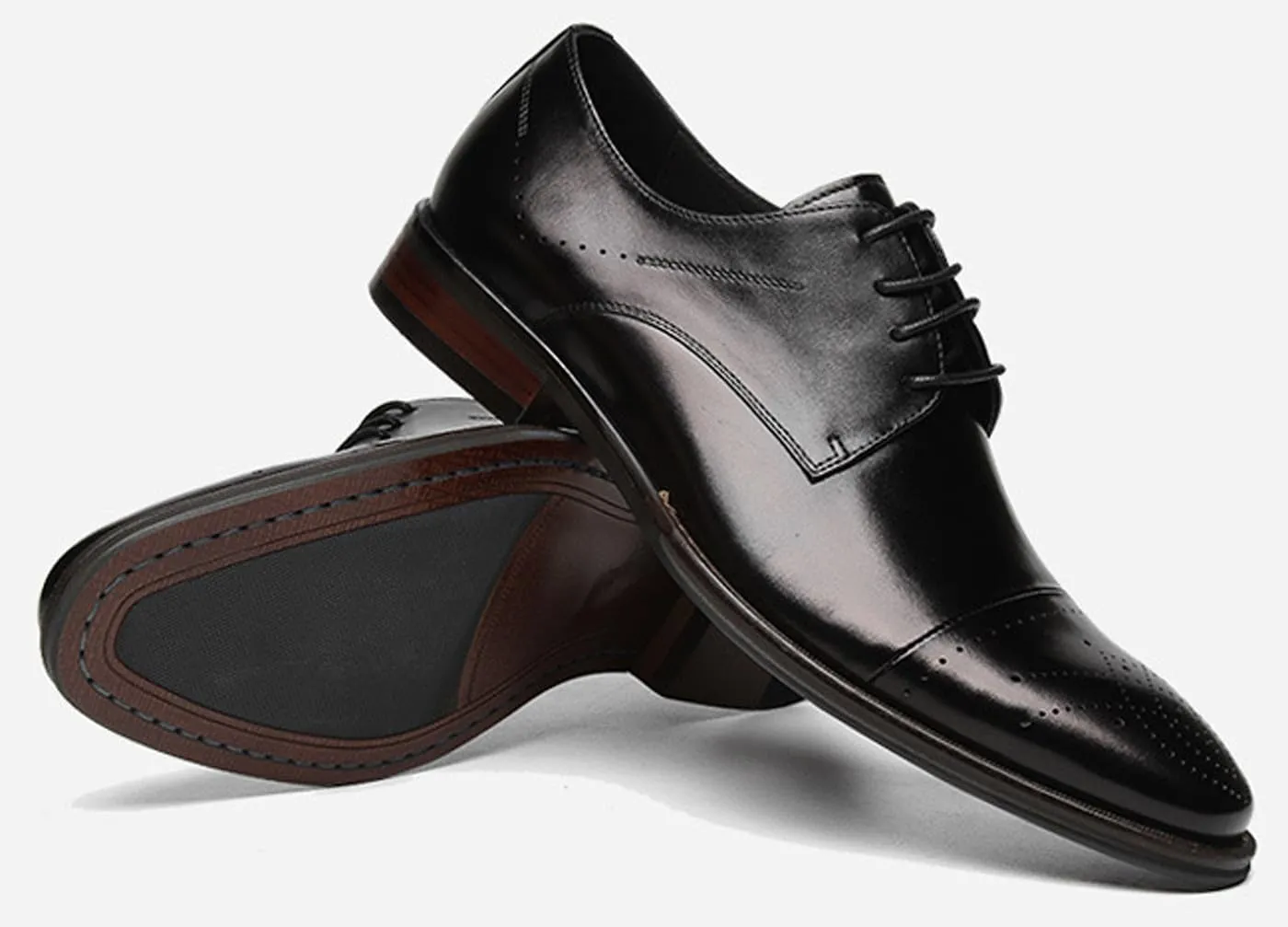 Men’s Genuine Leather Oxfords Dress Shoes – Handcrafted Cap-Toe Derby Shoes for Formal, Tuxedo, Prom, Wedding & Business Casual