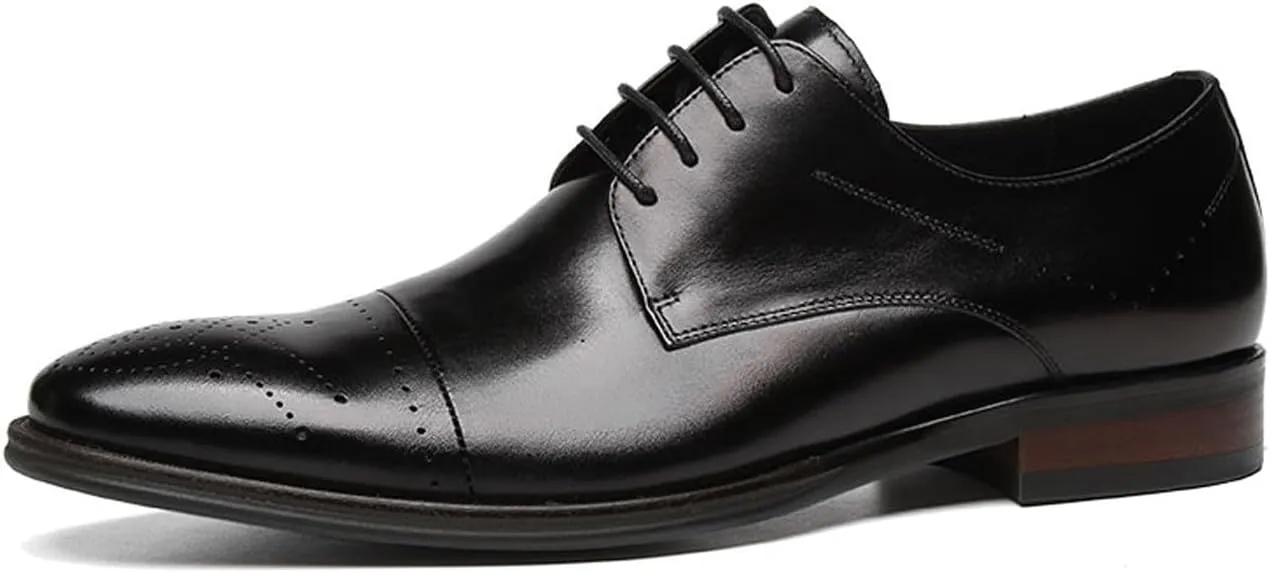 Men’s Genuine Leather Oxfords Dress Shoes – Handcrafted Cap-Toe Derby Shoes for Formal, Tuxedo, Prom, Wedding & Business Casual