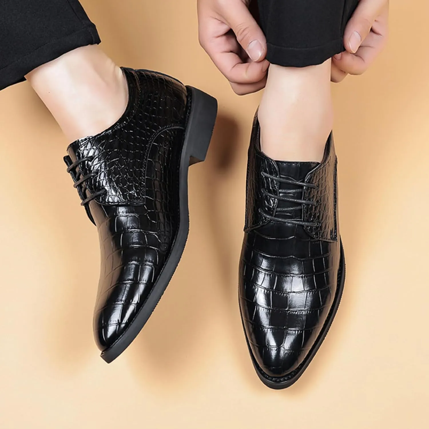 Men's Leather Classic Lace-up Dress Shoes,Retro Casual Formal Business Derby Shoes,Brogue Oxford Shoes for Men