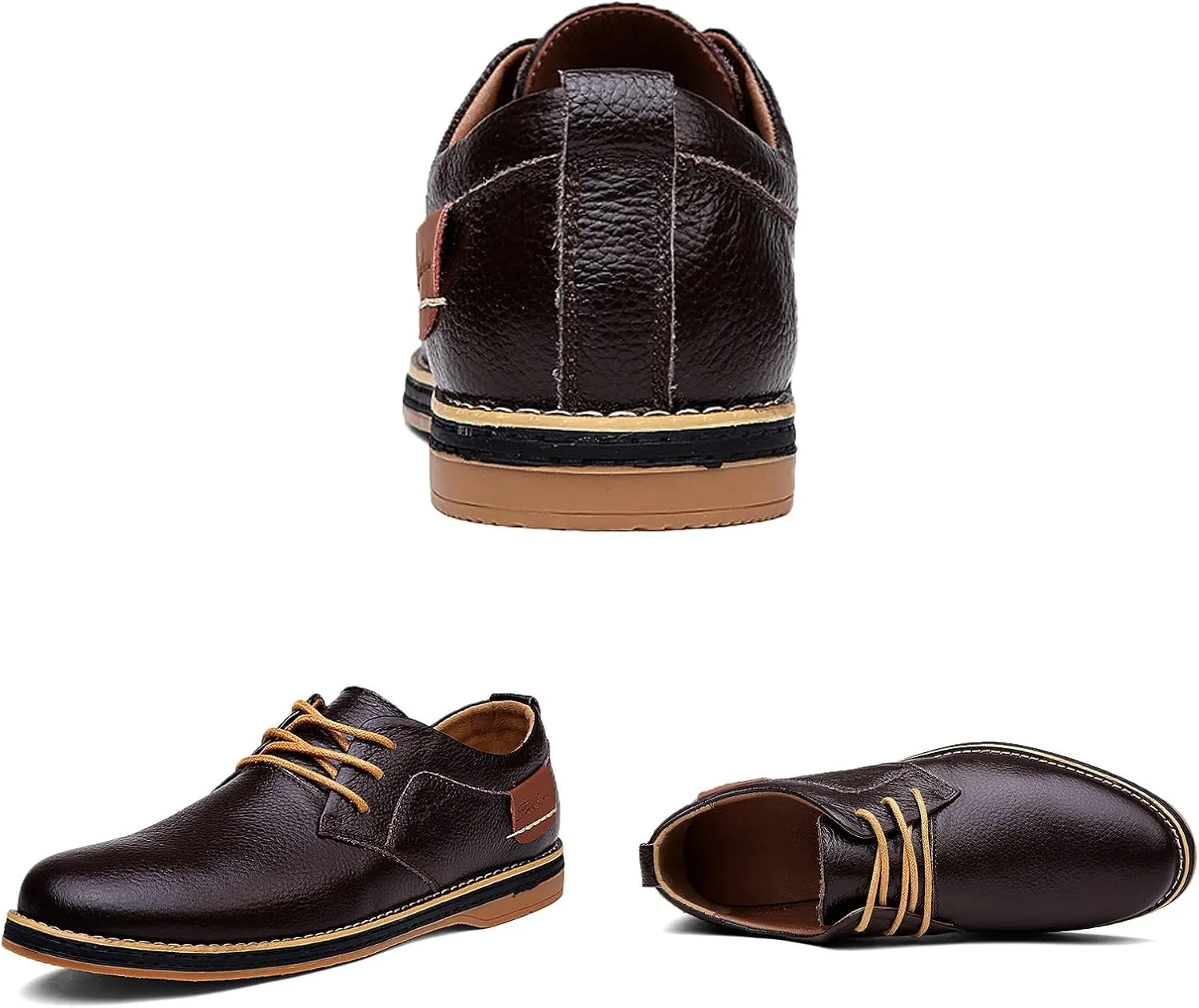 Men's Leather Lace-up Casual Oxfords,Comfortable Hand-Stitched Travel Non-Slip Softsole Derby Business Dress Shoes