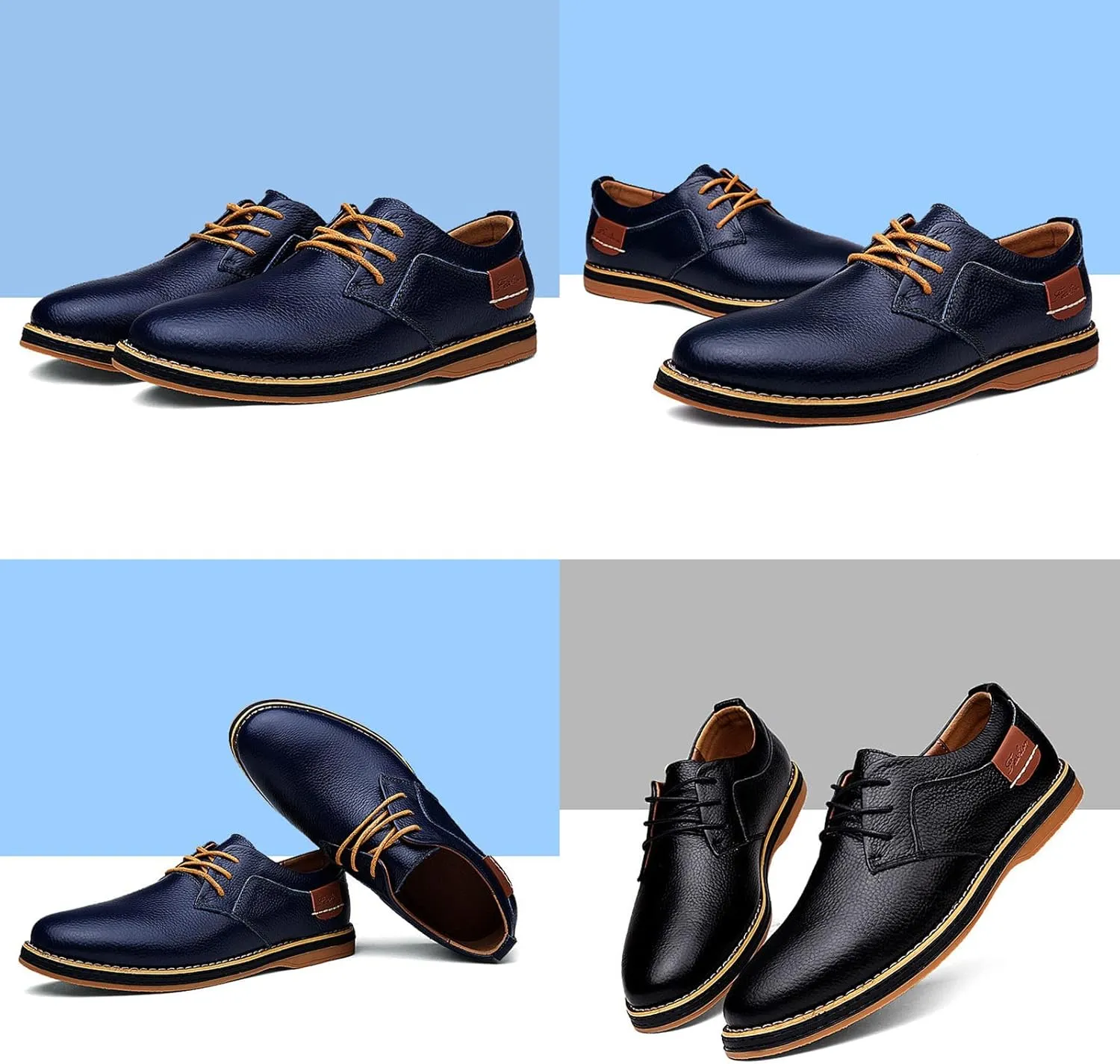 Men's Leather Lace-up Casual Oxfords,Comfortable Hand-Stitched Travel Non-Slip Softsole Derby Business Dress Shoes