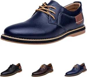 Men's Leather Lace-up Casual Oxfords,Comfortable Hand-Stitched Travel Non-Slip Softsole Derby Business Dress Shoes