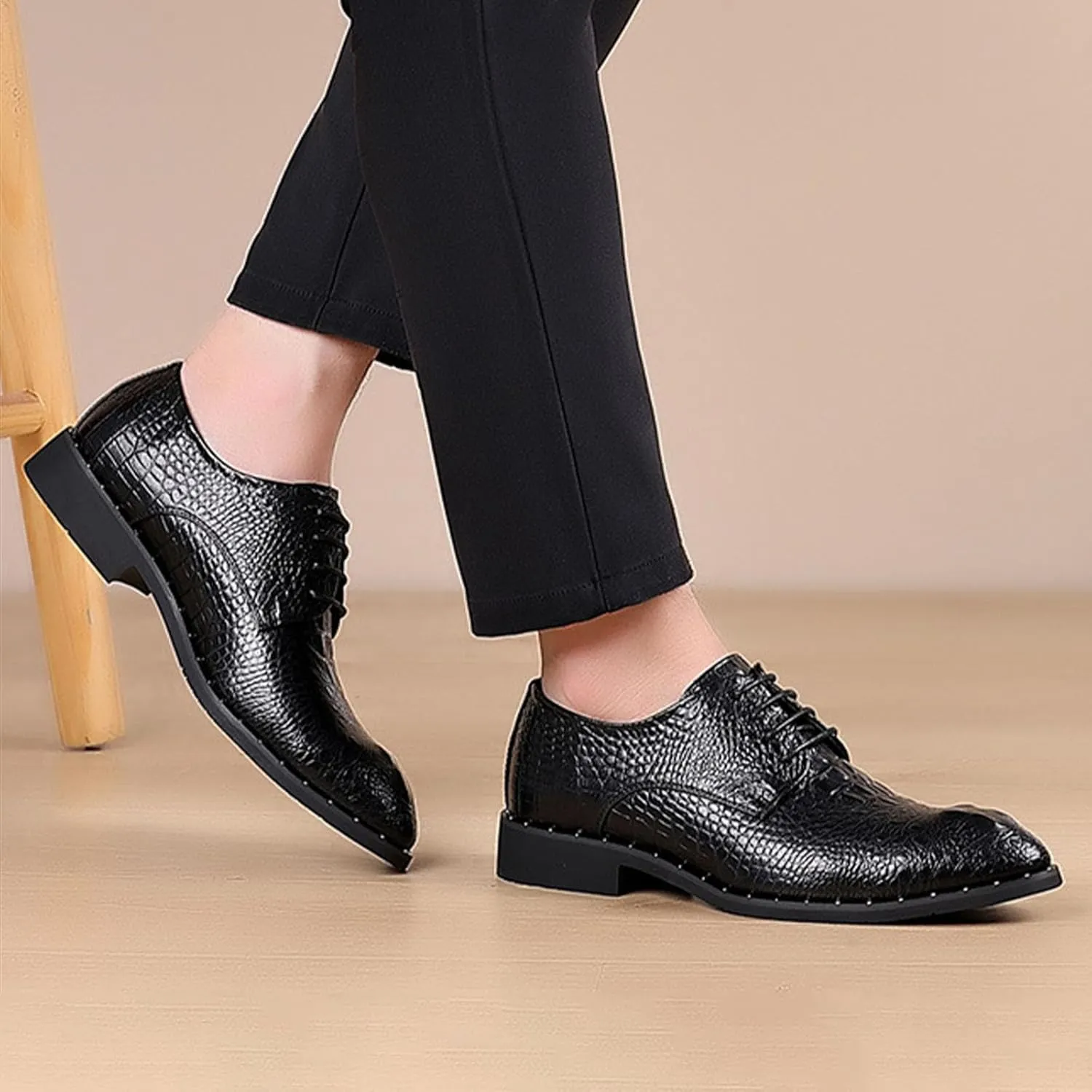 Men's Leather Print Dress Shoes,Classic Brogues Comfort Lace Up Non-Slip Casual Oxford Business Wedding Derby Shoes