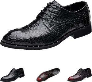 Men's Leather Print Dress Shoes,Classic Brogues Comfort Lace Up Non-Slip Casual Oxford Business Wedding Derby Shoes