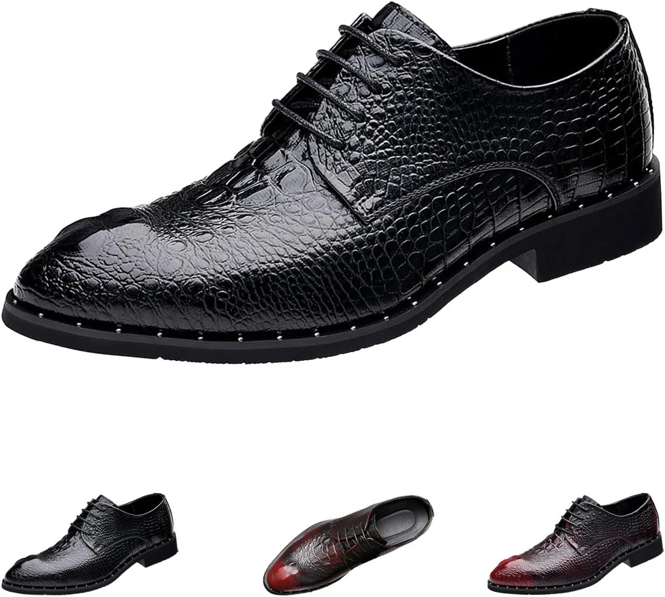 Men's Leather Print Dress Shoes,Classic Brogues Comfort Lace Up Non-Slip Casual Oxford Business Wedding Derby Shoes