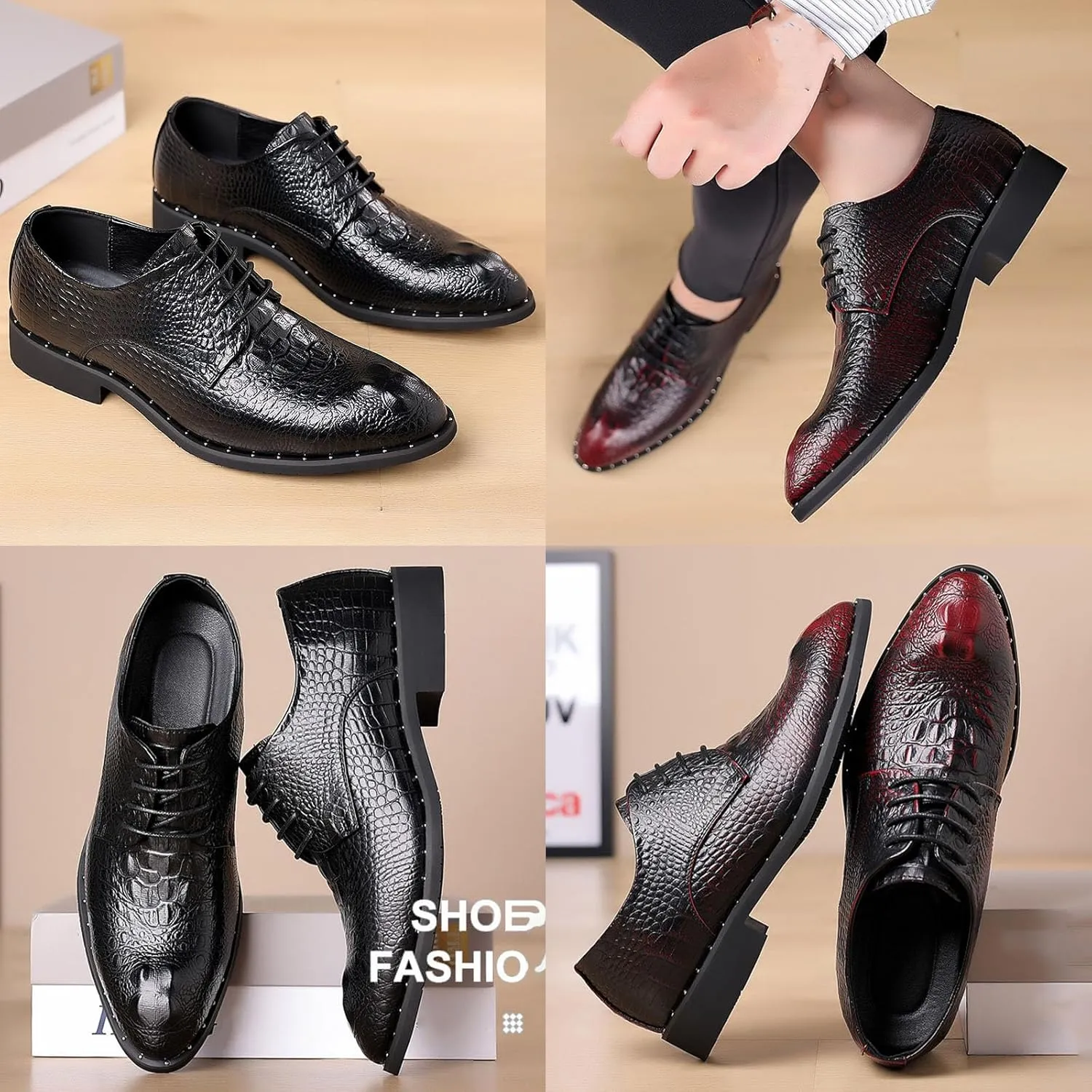 Men's Leather Print Dress Shoes,Classic Brogues Comfort Lace Up Non-Slip Casual Oxford Business Wedding Derby Shoes