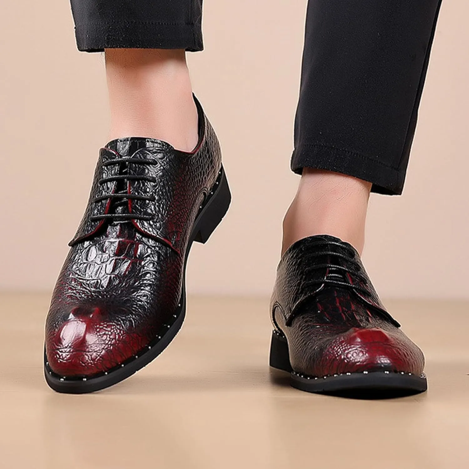 Men's Leather Print Dress Shoes,Classic Brogues Comfort Lace Up Non-Slip Casual Oxford Business Wedding Derby Shoes