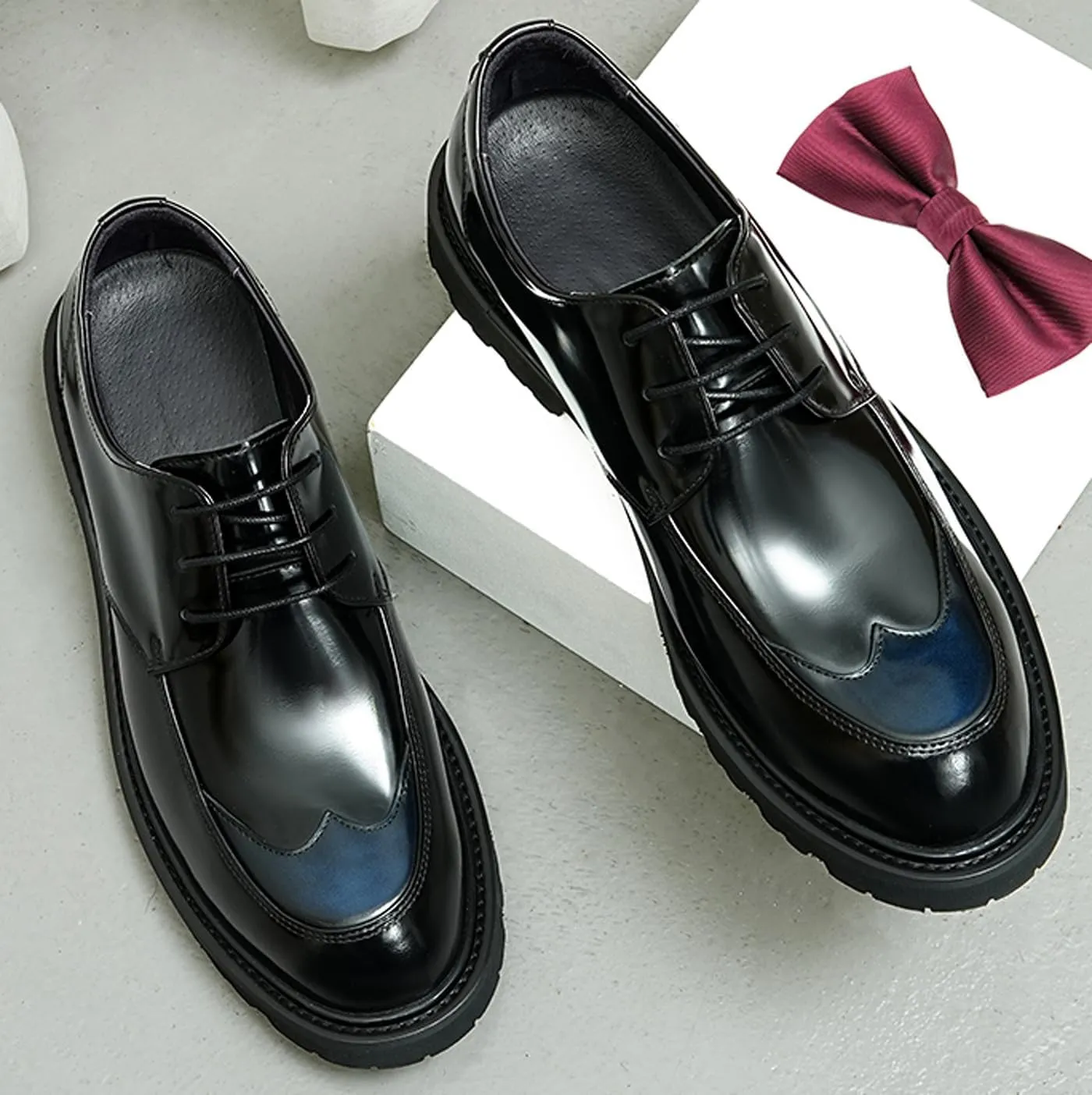 Mens Oxfords Formal Dress Derby Fashion Comfortable Wingtip Brogue Patent Leather Prom Shoes Tuxedo Wedding Business Causal Wide Shoes for Men