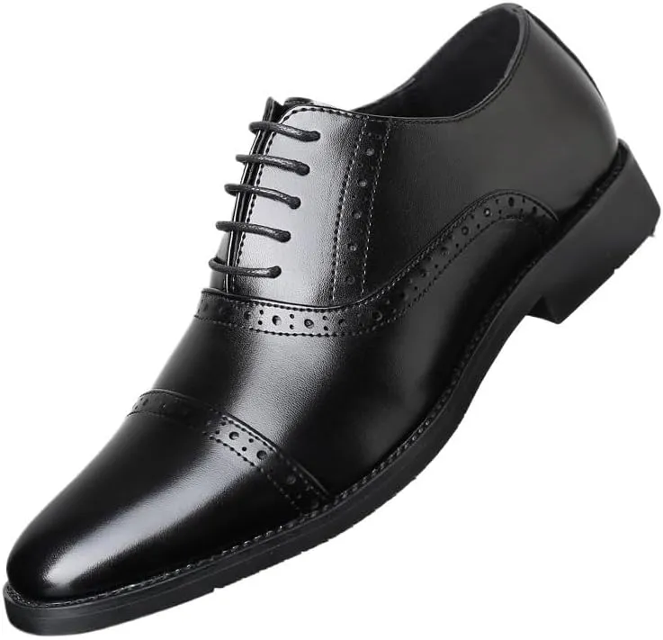 Men's Oxfords Shoes Modern Leather Business Casual Comfort Formal Dress Shoes Non-Slip Softsole Walking Tuxedo Shoes(Black,9)