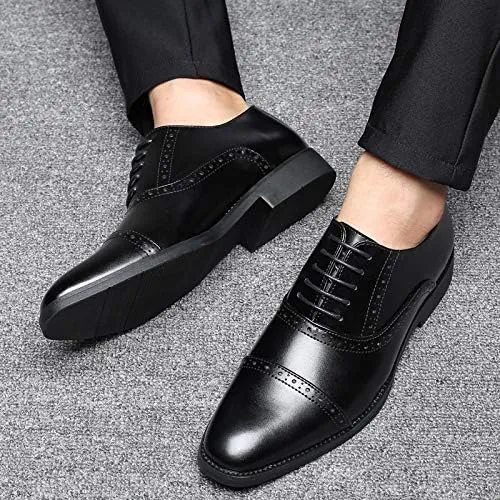 Men's Oxfords Shoes Modern Leather Business Casual Comfort Formal Dress Shoes Non-Slip Softsole Walking Tuxedo Shoes(Black,9)