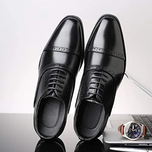 Men's Oxfords Shoes Modern Leather Business Casual Comfort Formal Dress Shoes Non-Slip Softsole Walking Tuxedo Shoes(Black,9)