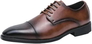 Men's Patent Leather Oxford Shoes Comfortable Classic Pointed Toe Tuxedo Dress Shoes Breathable Leather Wingtip Brogue Shoes for Men(Brown,7.5)
