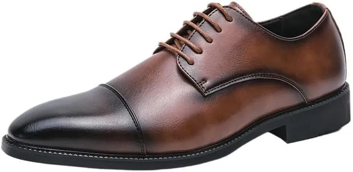 Men's Patent Leather Oxford Shoes Comfortable Classic Pointed Toe Tuxedo Dress Shoes Breathable Leather Wingtip Brogue Shoes for Men(Brown,7.5)