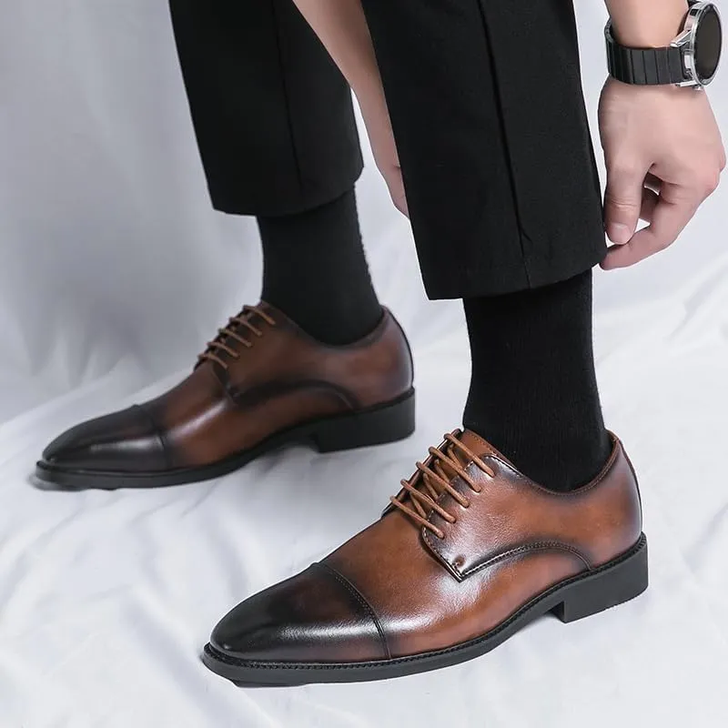 Men's Patent Leather Oxford Shoes Comfortable Classic Pointed Toe Tuxedo Dress Shoes Breathable Leather Wingtip Brogue Shoes for Men(Brown,7.5)