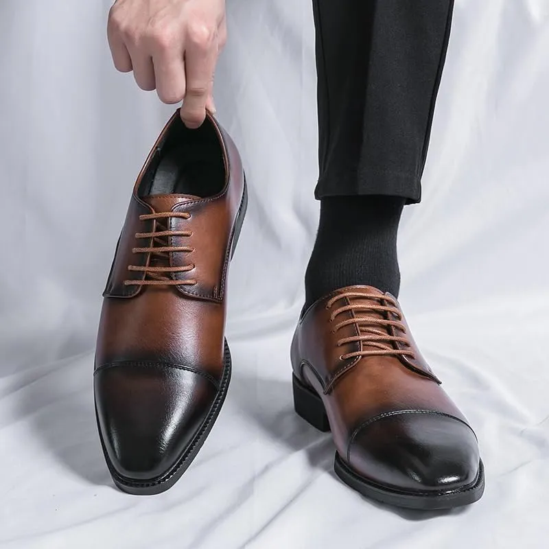 Men's Patent Leather Oxford Shoes Comfortable Classic Pointed Toe Tuxedo Dress Shoes Breathable Leather Wingtip Brogue Shoes for Men(Brown,7.5)