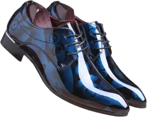 Mens Patent Leather Printing Lace Up Oxford Dress Shoes Modern Low Top Pointed Toe Tuxedo Derby Shoes for Work Office Formal Wedding