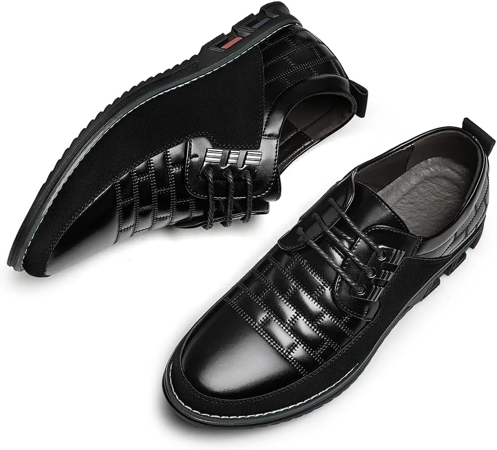 Men's Premium Leather Dress Shoes Comfort Business Casual Oxford Shoes Fashion Dress Sneakers Soft Loafers Derby Shoe for Office Working Walking Driving