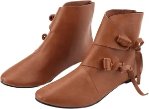 Mens Renaissance Ankle Boots Slip on Lace Up Buckle Flat Cuff Vintage Shoes Medieval Western Pirate LARP Viking Cosplay