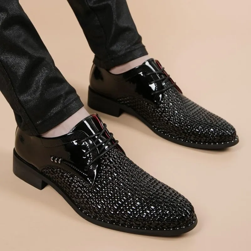 Men's Shiny Patent Leather Dress Shoes - Comfortable Business Casual Derby Shoes with Height Increasing Non-Slip Softsole for Walking and Formal Events