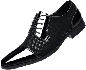 Men's Shiny Patent Leather Tuxedo Shoes Comfortable Business Classic Lace-up Formal Oxfords Shoes Pointed Toe Derby Shoes