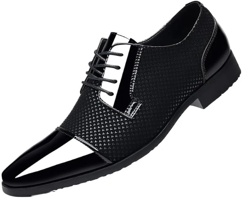 Men's Shiny Patent Leather Tuxedo Shoes Comfortable Business Classic Lace-up Formal Oxfords Shoes Pointed Toe Derby Shoes