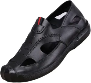 Men's Soft PU Leather Sandals Beach Shoes Outdoor Sandal Casual Shoes Hollow Sneakers(39 Code)