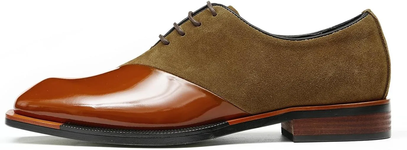 Men’s Two-Tone Leather & Suede Oxfords Dress Shoes – Formal Business Casual & Wedding Suit Shoes – Fashion Comfort Non-Slip Rubber Sole Derby