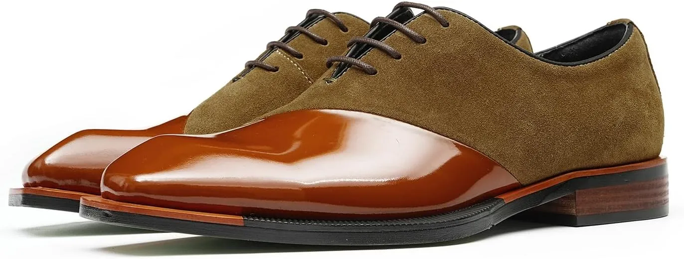 Men’s Two-Tone Leather & Suede Oxfords Dress Shoes – Formal Business Casual & Wedding Suit Shoes – Fashion Comfort Non-Slip Rubber Sole Derby