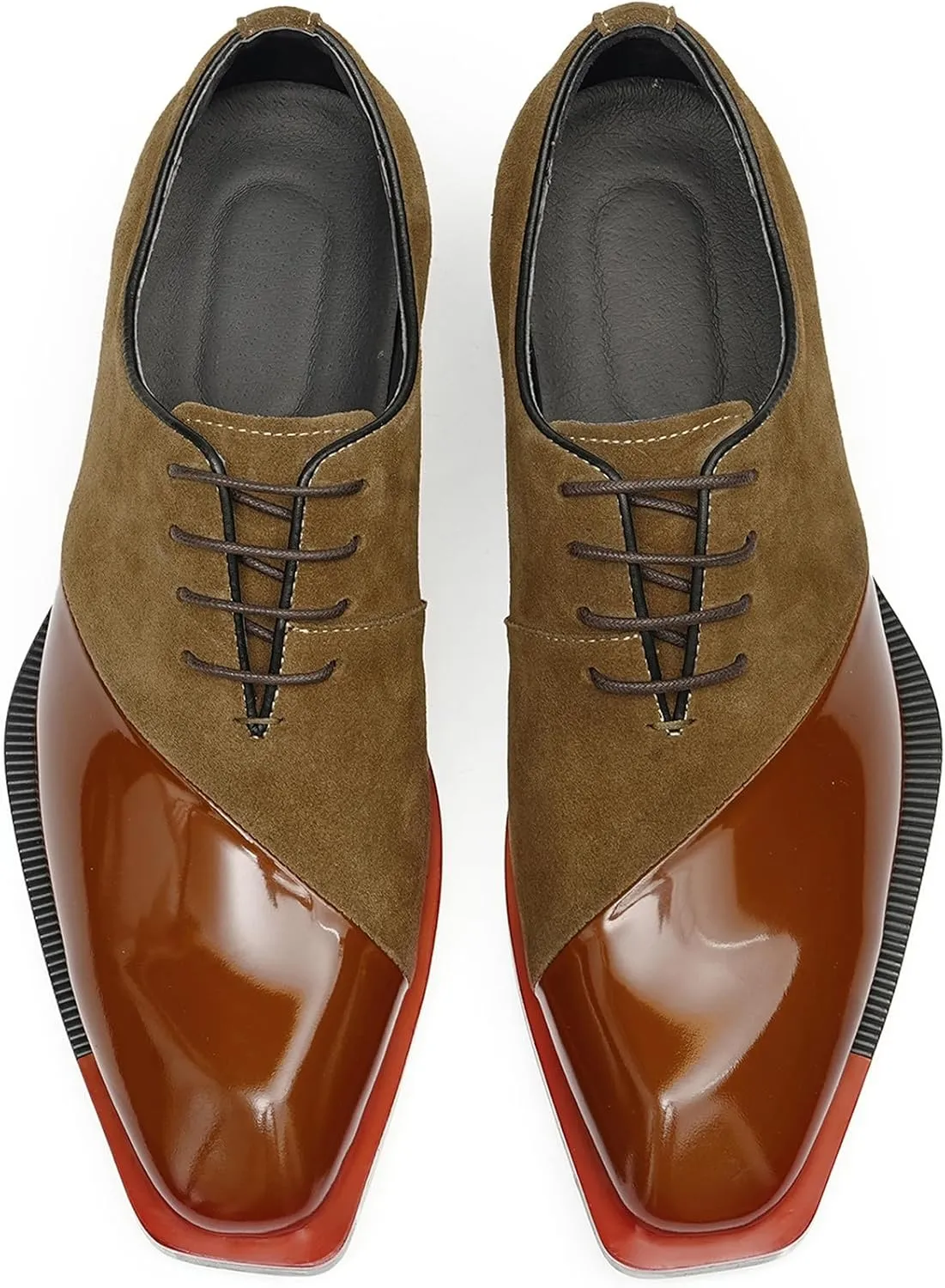 Men’s Two-Tone Leather & Suede Oxfords Dress Shoes – Formal Business Casual & Wedding Suit Shoes – Fashion Comfort Non-Slip Rubber Sole Derby
