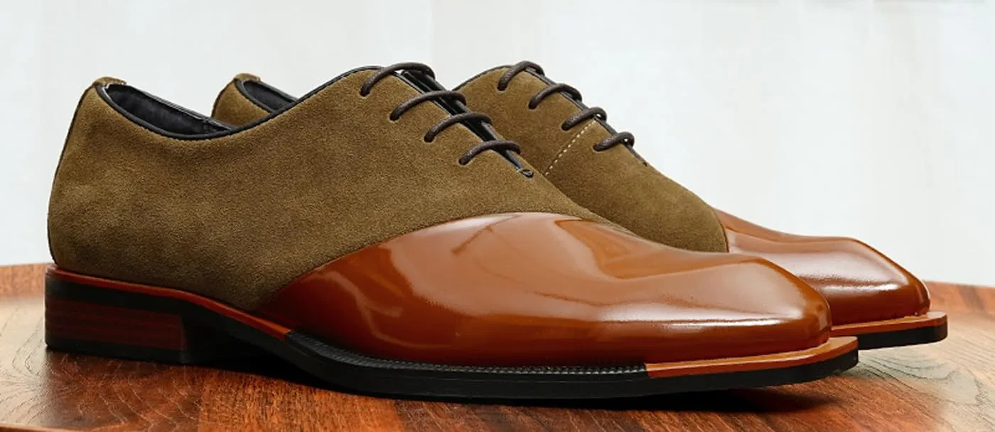 Men’s Two-Tone Leather & Suede Oxfords Dress Shoes – Formal Business Casual & Wedding Suit Shoes – Fashion Comfort Non-Slip Rubber Sole Derby
