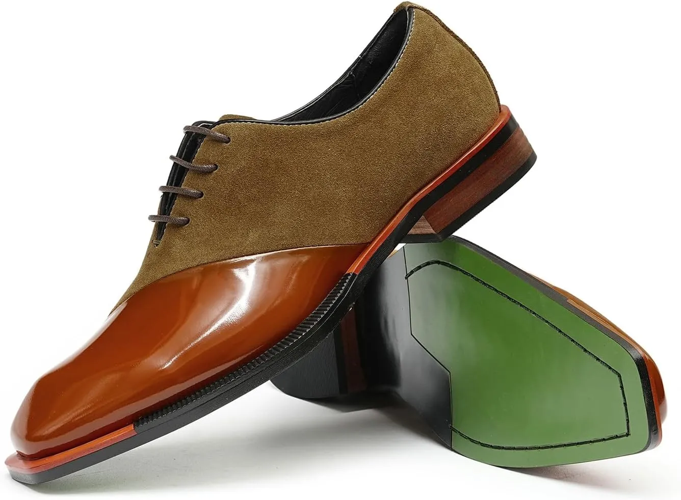 Men’s Two-Tone Leather & Suede Oxfords Dress Shoes – Formal Business Casual & Wedding Suit Shoes – Fashion Comfort Non-Slip Rubber Sole Derby